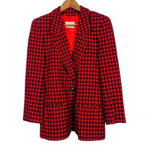 Vintage 80s Miss Pendleton Virgin Wool Blazer Single Button Red Black - M